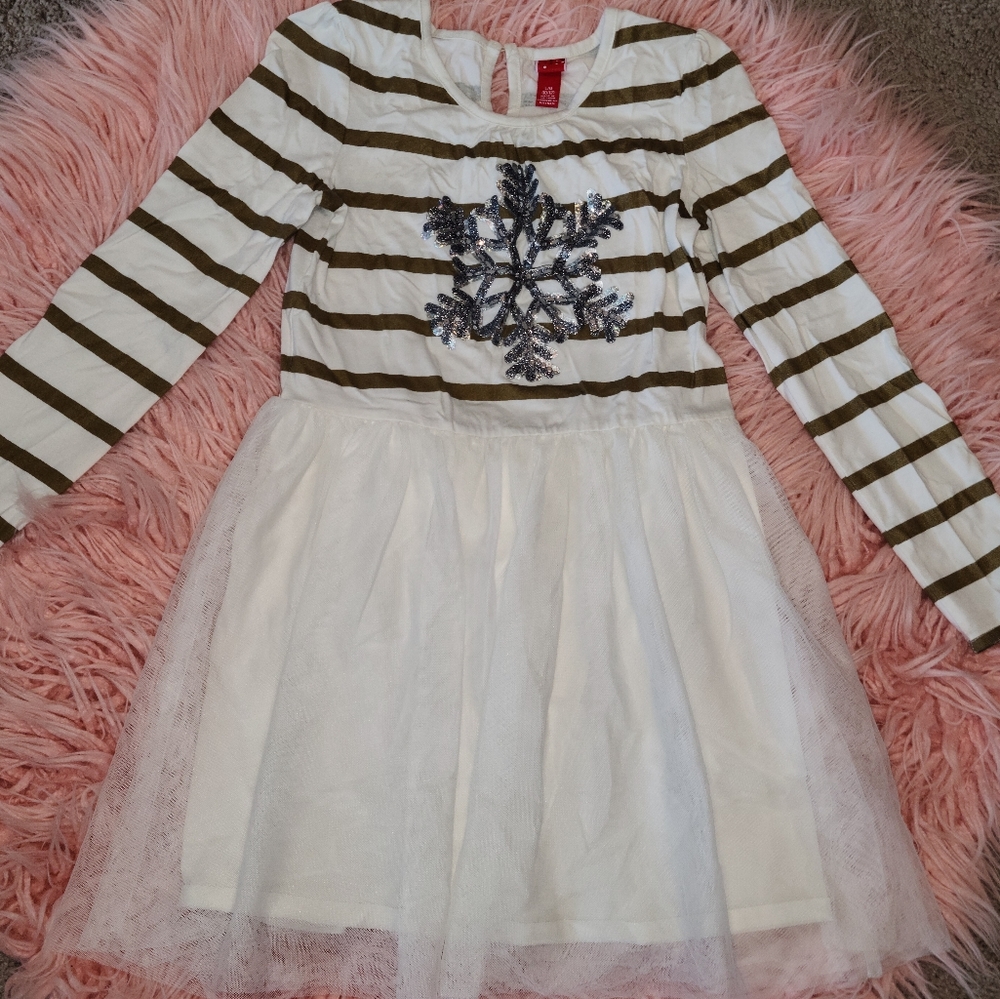 Cream long sleeve snowflake dress, sz L